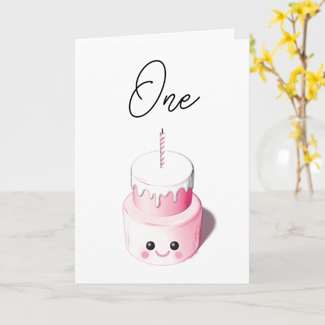 Cartão de primeiro aniversario MiniCake para Menin (Flor Amarela)