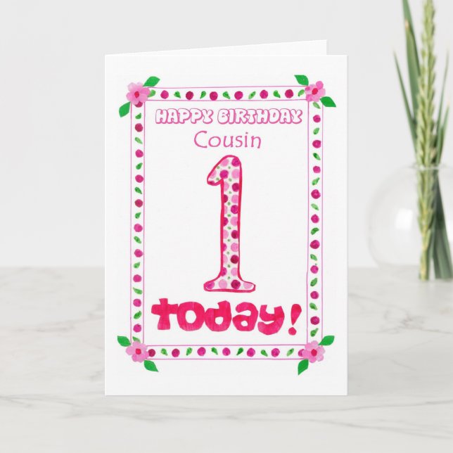 Cartão de primeiro aniversario para Primo Menina (Frente)