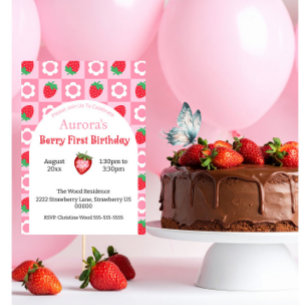 Cartão de Primeiro Aniversário Pink & Red Berry – 