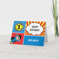 Cartão de primeiro aniversario Super-Herói para Me
