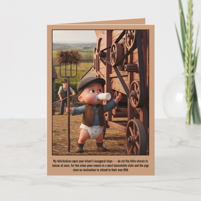 Cartão de primeiros passos do bebê com humor negro (Frente)