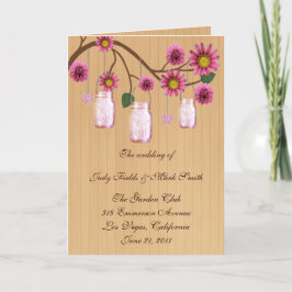 Cartão de Programa Country Rustic Pink Mason Jars