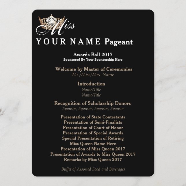 Cartão de Programa de Bola para Prêmios Dourados d (Frente)