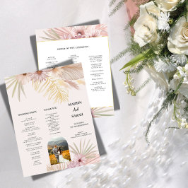 Cartão de Programa de Casamento Botânico Boho Neut
