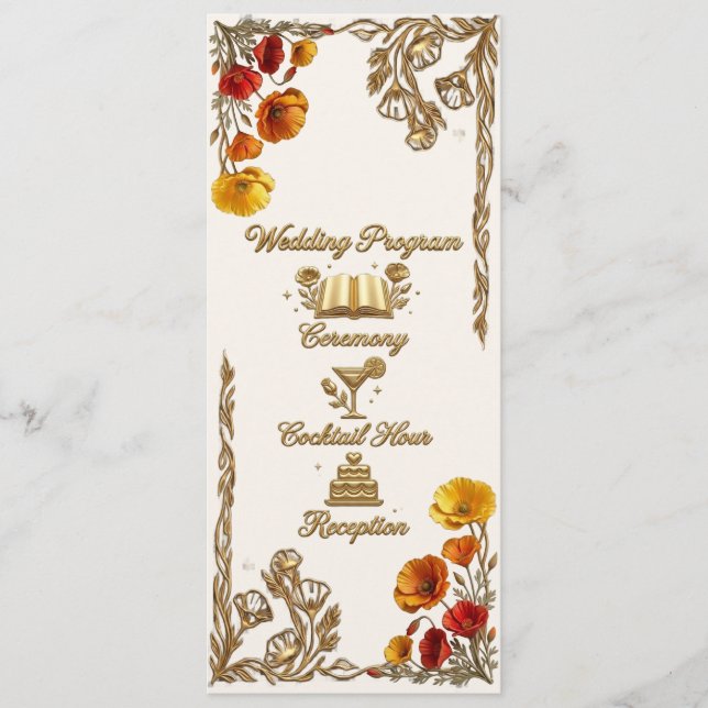 Cartão de Programa de Casamento California Poppy (Frente)