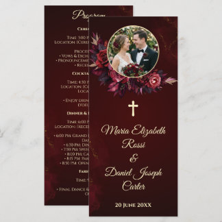 Cartão de Programa de Casamento Católico Floral Bo