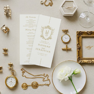 Cartão de Programa de Casamento com Brasão Vintage