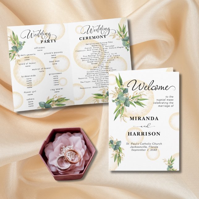 Cartão de Programa de Casamento com Esferas Dourad (Criador carregado)