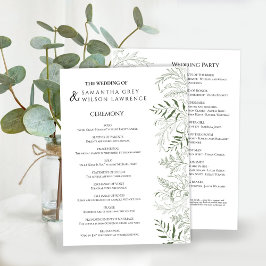 Cartão de Programa de Casamento com Folhagem Botân