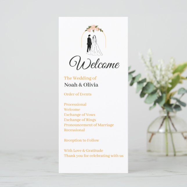 Cartão de Programa de Casamento com Letra Moderna (Em pé/Frente)