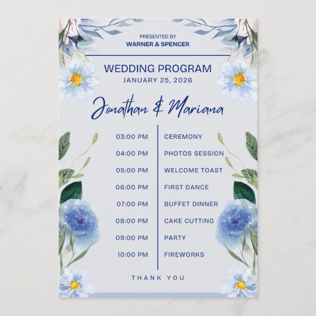 Cartão de Programa de Casamento – Design de Linha  (Frente)