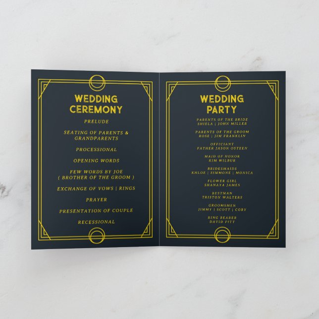 cartão de programa de casamento dobrável monograma (Interior)