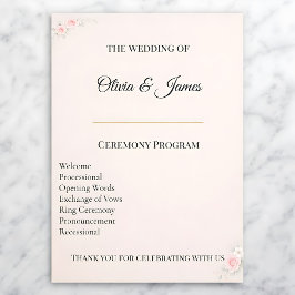 Cartão de Programa de Casamento Elegante Bege Rosa