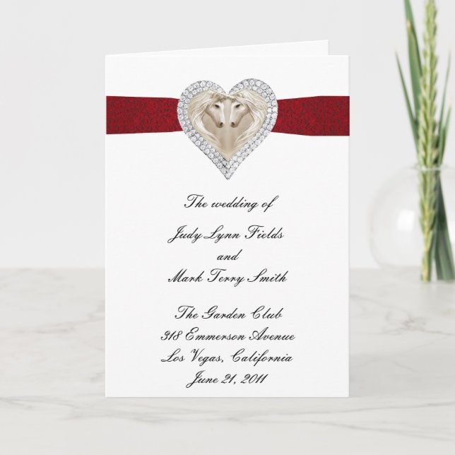 Cartão de Programa de Casamento em Renda Vermelha  (Frente)