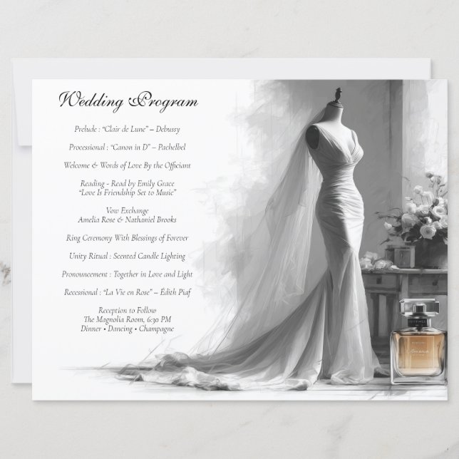 Cartão de Programa de Casamento Esboço Romântico c (Frente)