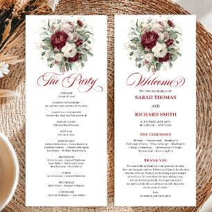 Cartão de Programa de Casamento Floral Burgundy Ro