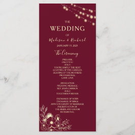 Cartão de Programa de Casamento Floral Dourado Bor