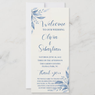 Cartão de Programa de Casamento Floral em Aquarela