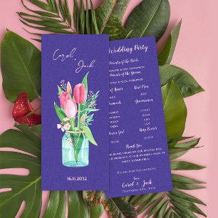 Cartão de Programa de Casamento Floral em Pote de 