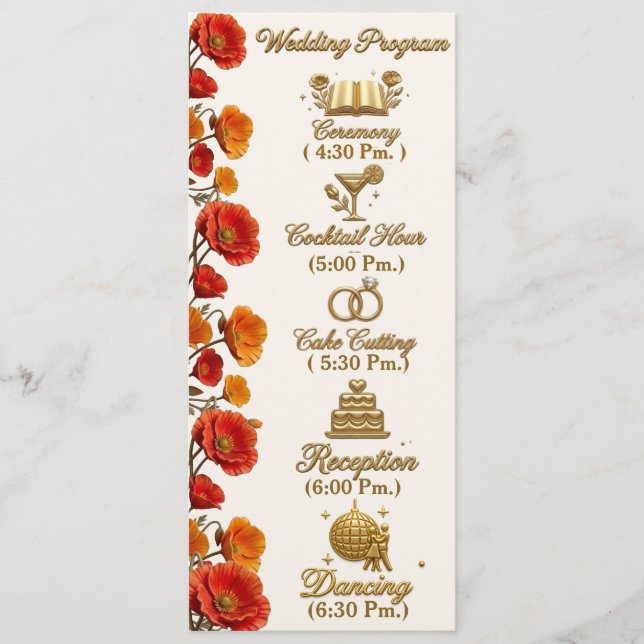 Cartão de Programa de Casamento Floral Eschscholzi (Frente)
