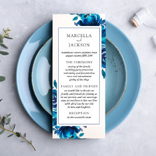 Cartão de Programa de Casamento Floral Índigo