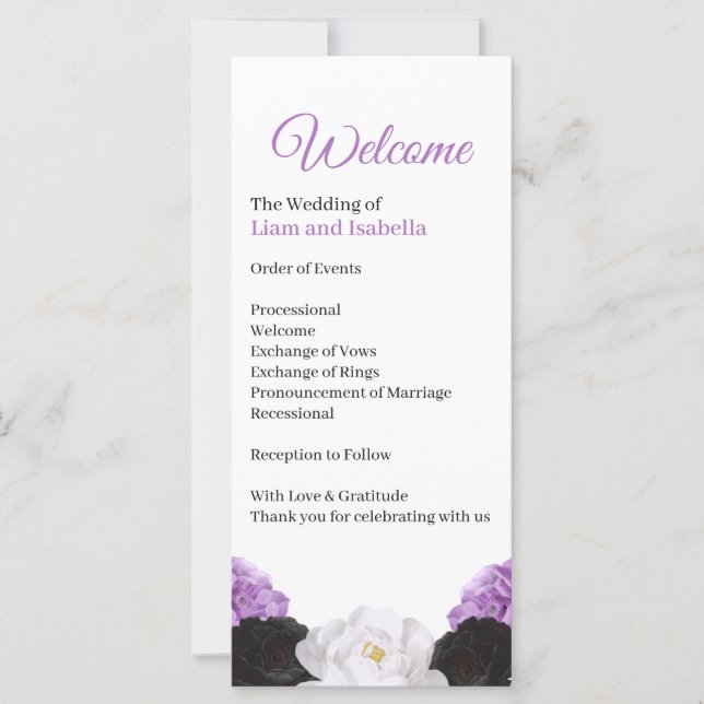 Cartão de Programa de Casamento Floral Lavanda (Frente)