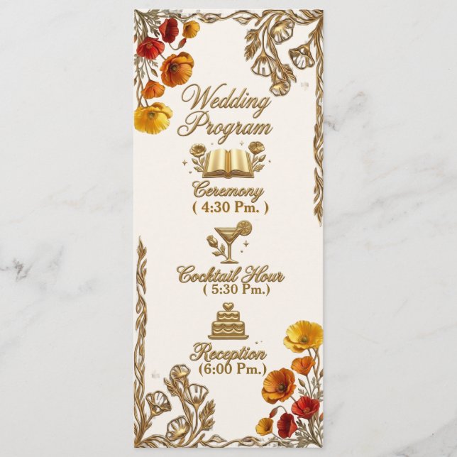 Cartão de Programa de Casamento Floral Papoula da  (Frente)