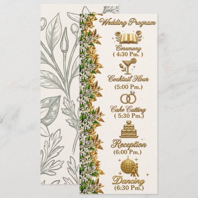 Cartão de Programa de Casamento Florida Orange Blo (Frente/Verso)