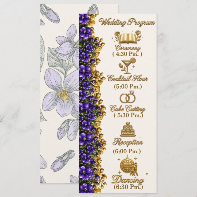 Cartão de Programa de Casamento Illinois Blue Viol (Frente/Verso)