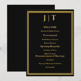Cartão de Programa de Casamento Luxuoso Preto e Do