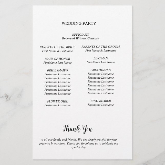 Cartão de Programa de Casamento Minimalista (Verso)