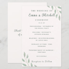 Cartão de Programa de Casamento Minimalista Botâni