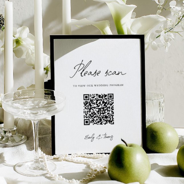 Cartão de Programa de Casamento Minimalista Modern (Modern Minimalist Wedding Program QR Code Sign)