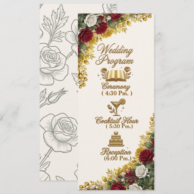 Cartão de Programa de Casamento New York Rose (Frente/Verso)