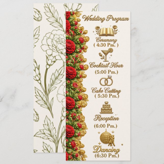 Cartão de Programa de Casamento Ohio Red Carnation (Frente/Verso)