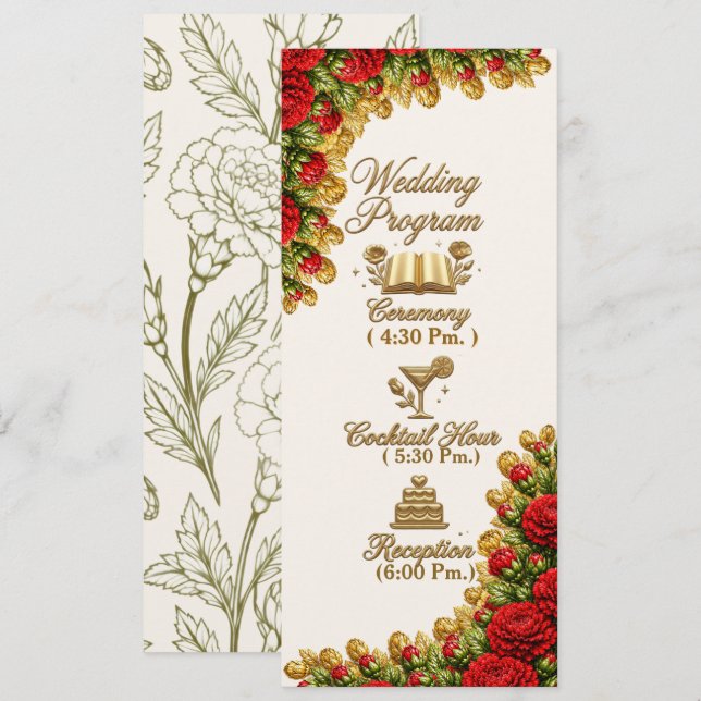 Cartão de Programa de Casamento Ohio Red Carnation (Frente/Verso)