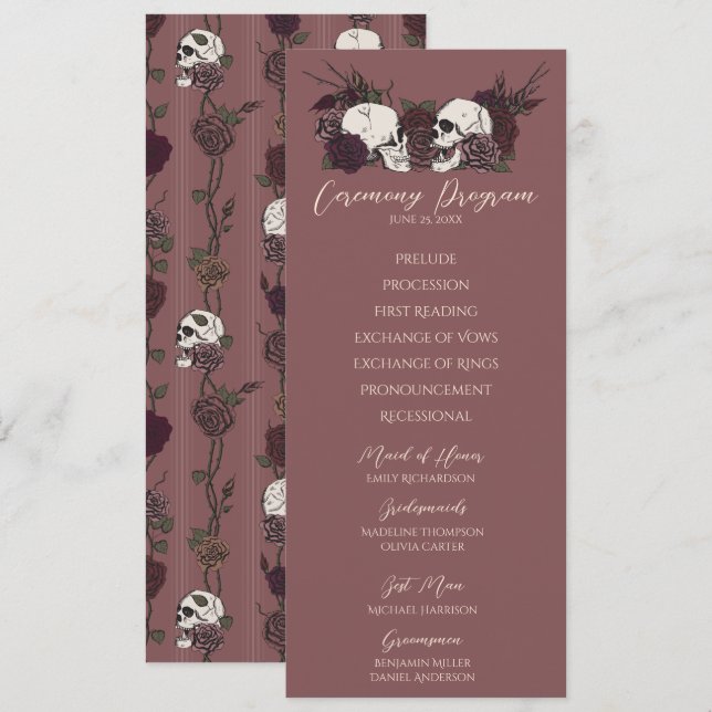 Cartão de Programa de Casamento Rosa Malva Floral  (Frente/Verso)