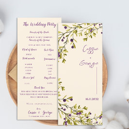 Cartão de Programa de Casamento Roxa Baga & Folhag