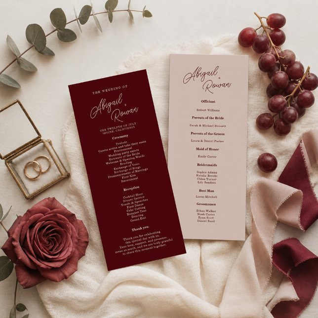 Cartão de Programa de Casamento Vinho Profundo Min (Criador carregado)