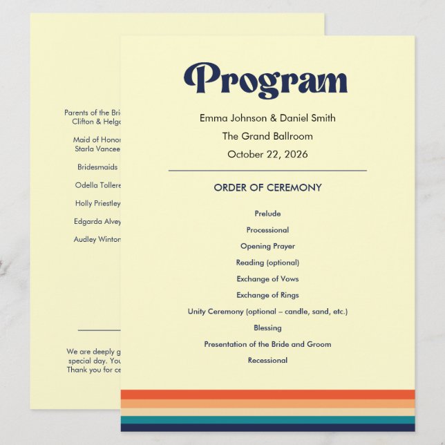 Cartão de Programa de Casamento Vintage Vibes (Frente/Verso)