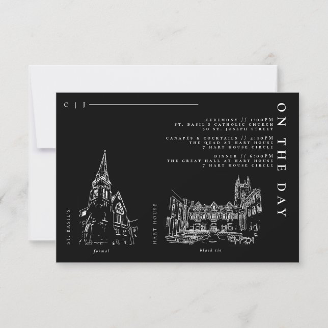 Cartão de Programa de Detalhes de Casamento Preto  (Frente)