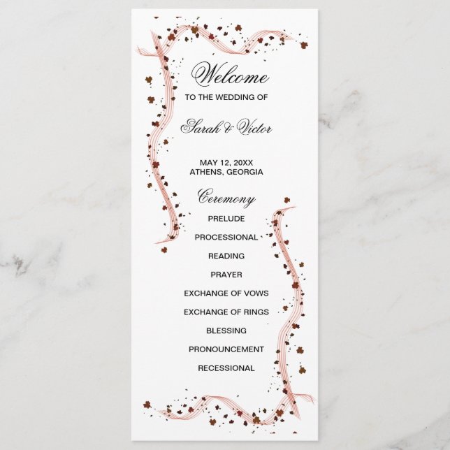 Cartão de programa de duas faces com flor de fita  (Frente)