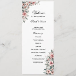 Cartão de programa de dupla face Poinsettia rosa