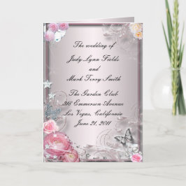 Cartão de Programa de Flor e Borboleta Rosa