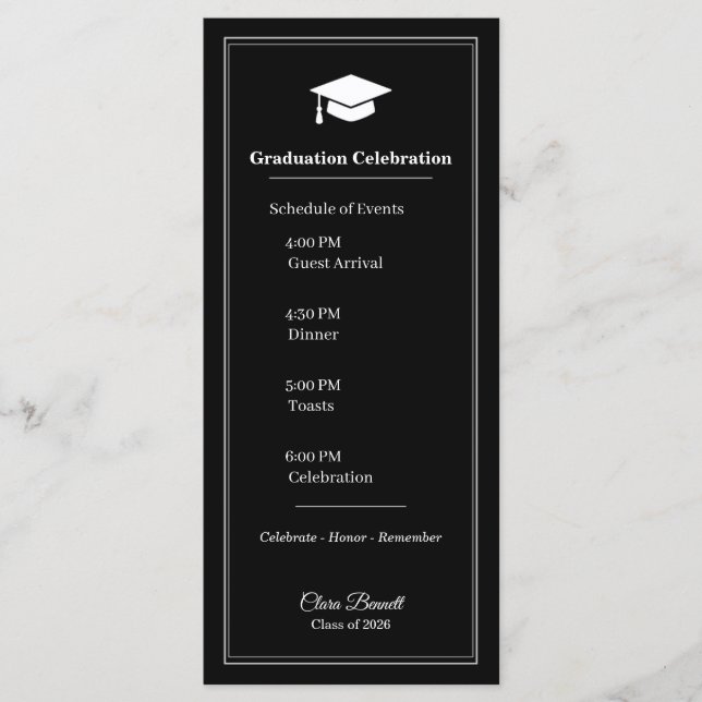 Cartão de Programa de Graduação Preto e Branco Mod (Frente)