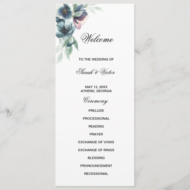 Cartão de programa do lado duplo das flores aquáti (Frente)