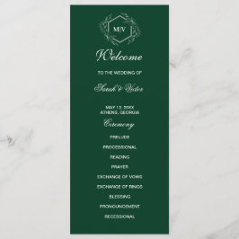 Cartão de programa duplo do Emerald Green Monogram