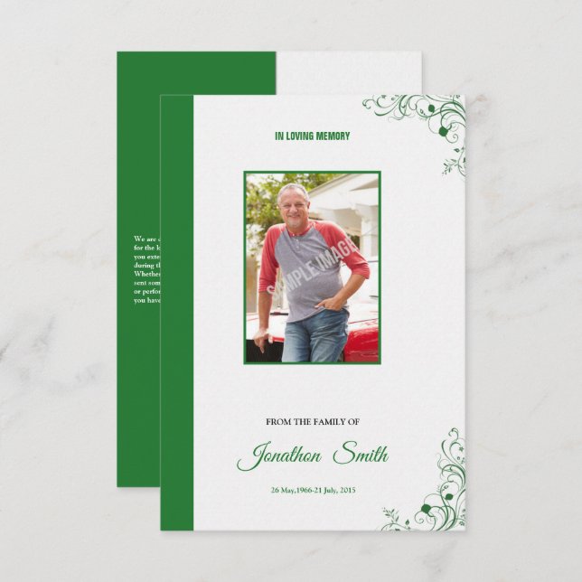 Cartão de programa fúnebre memorável (Frente/Verso)