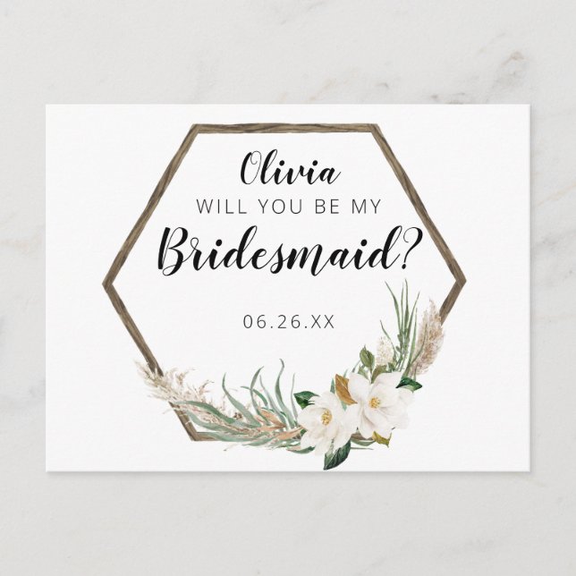 Cartão de Proposta Bohemian Wreath Bridesmaid (Frente)