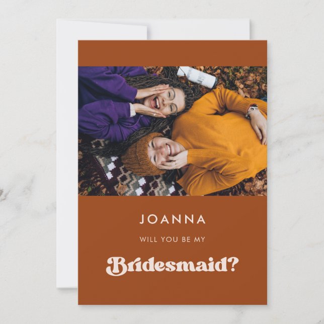 Cartão de proposta Bridesmaid de laranja retro que (Frente)